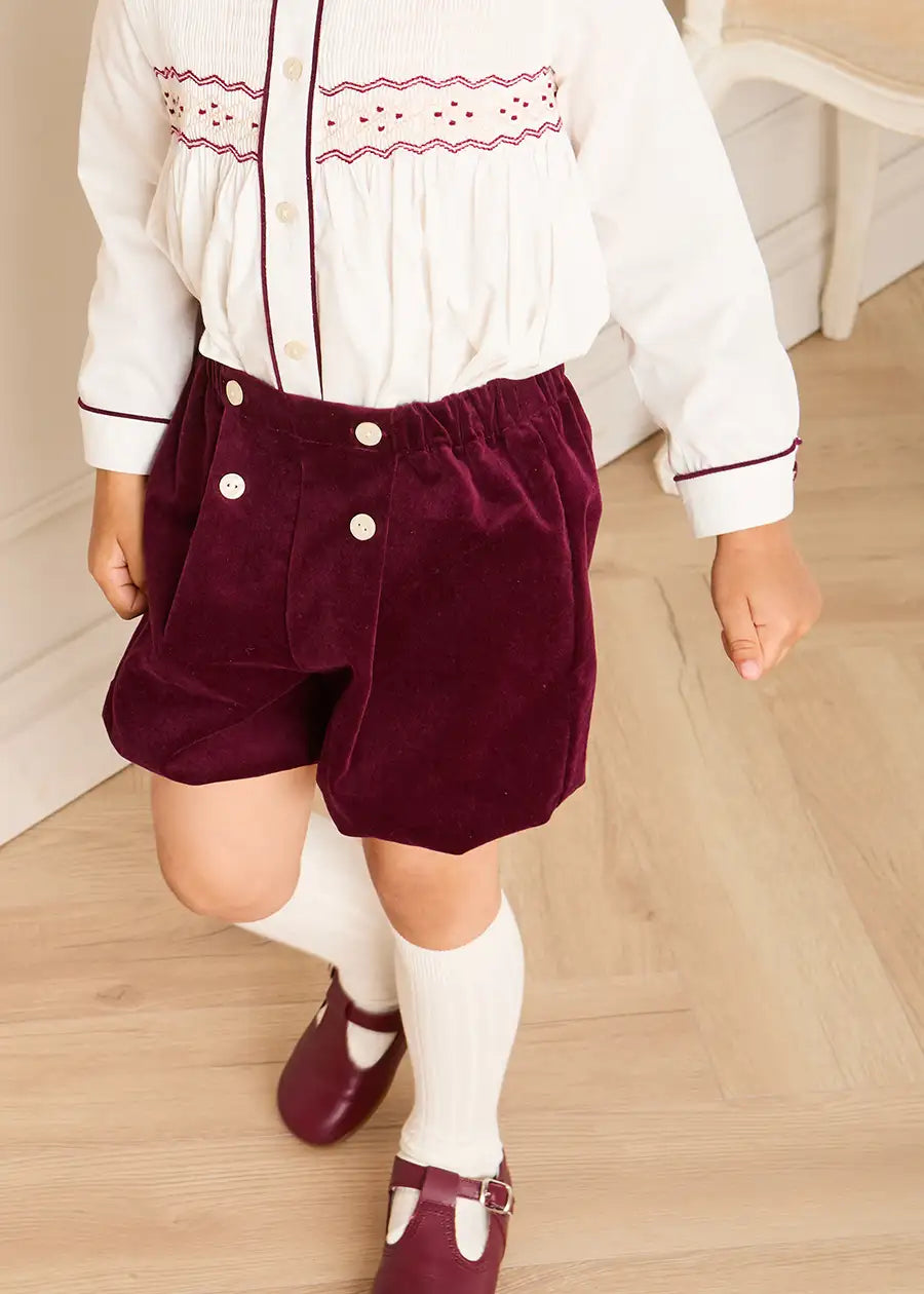 Velvet Hand Smocked Peter Pan Collar Two Piece Set in Burgundy (18mths-4yrs) TWO PIECE SETS from Pepa London