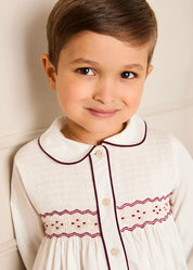 Velvet Hand Smocked Peter Pan Collar Two Piece Set in Burgundy (18mths-4yrs) TWO PIECE SETS from Pepa London