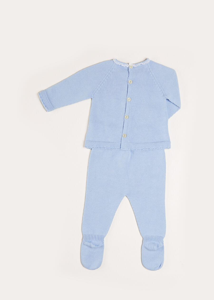 Lace Trim Knitted Set in Blue (1-12mths) Knitted Sets from Pepa London