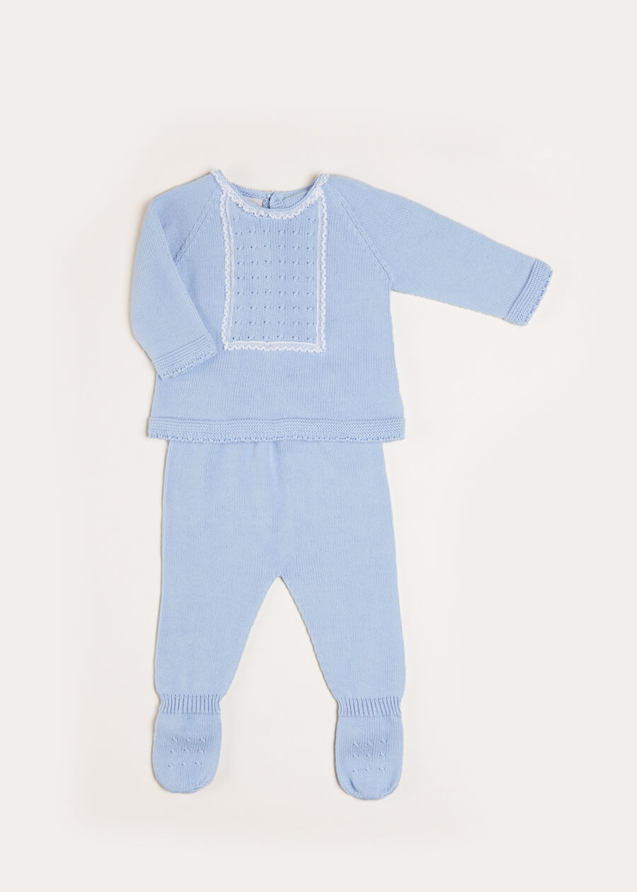 Lace Trim Knitted Set in Blue (1-12mths) Knitted Sets from Pepa London