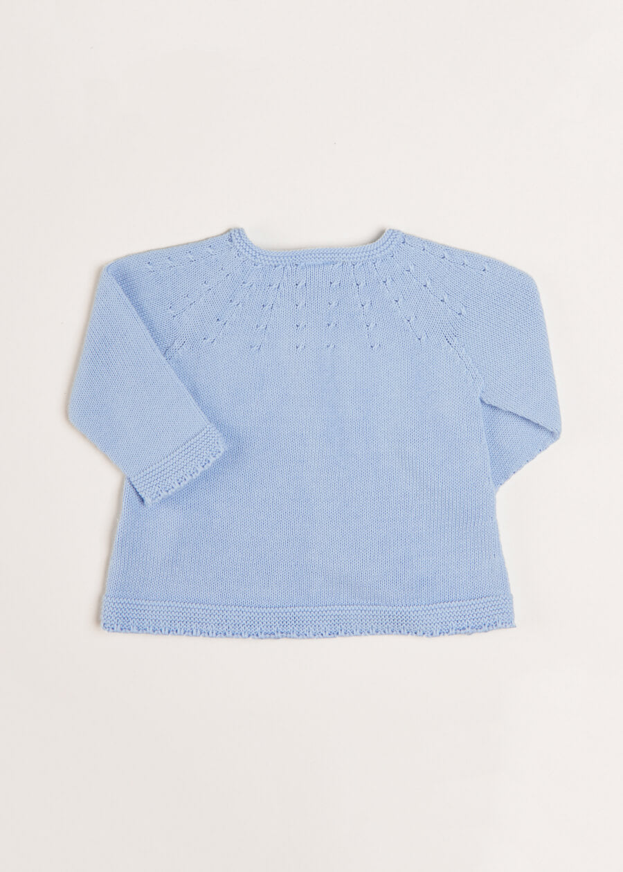 Openwork Detail Baby Cardigan in Blue (1-12mths) Knitwear from Pepa London