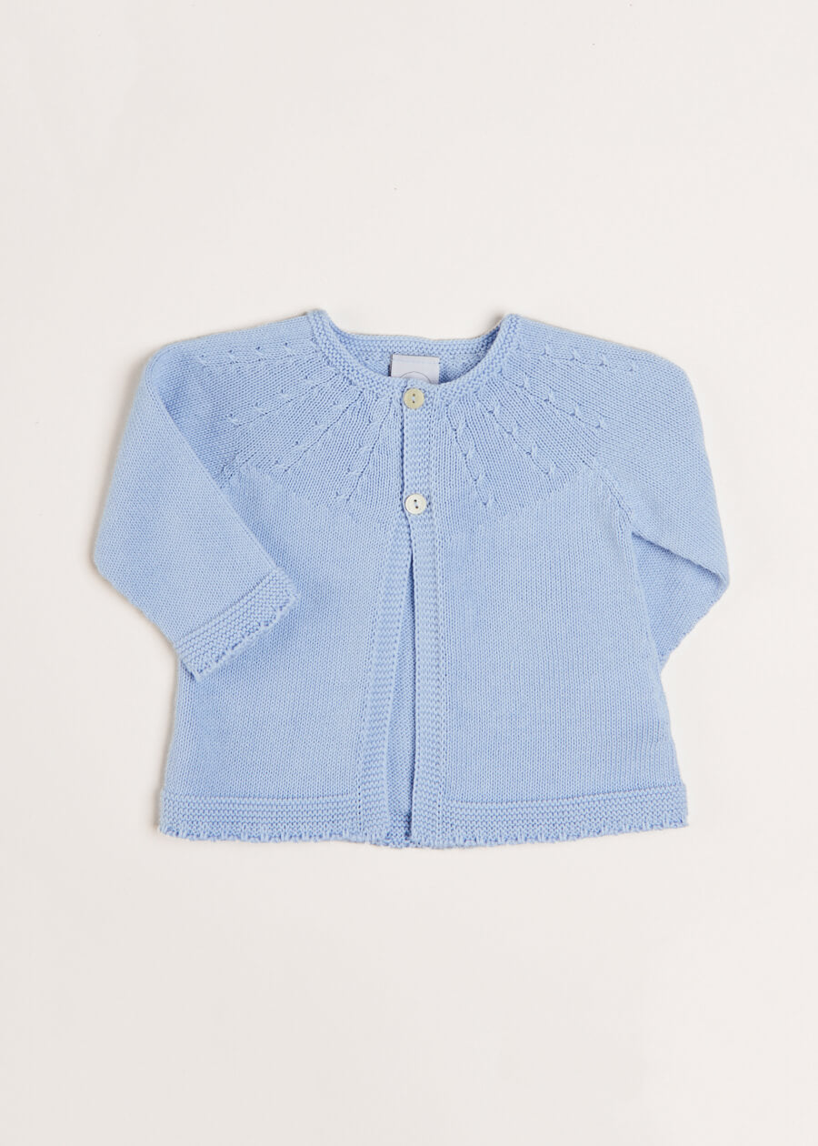 Openwork Detail Baby Cardigan in Blue (1-12mths) Knitwear from Pepa London