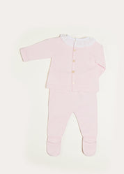 Lace Trim Ruffle Collar Knitted Set in Pink (1-12mths) Knitted Sets from Pepa London