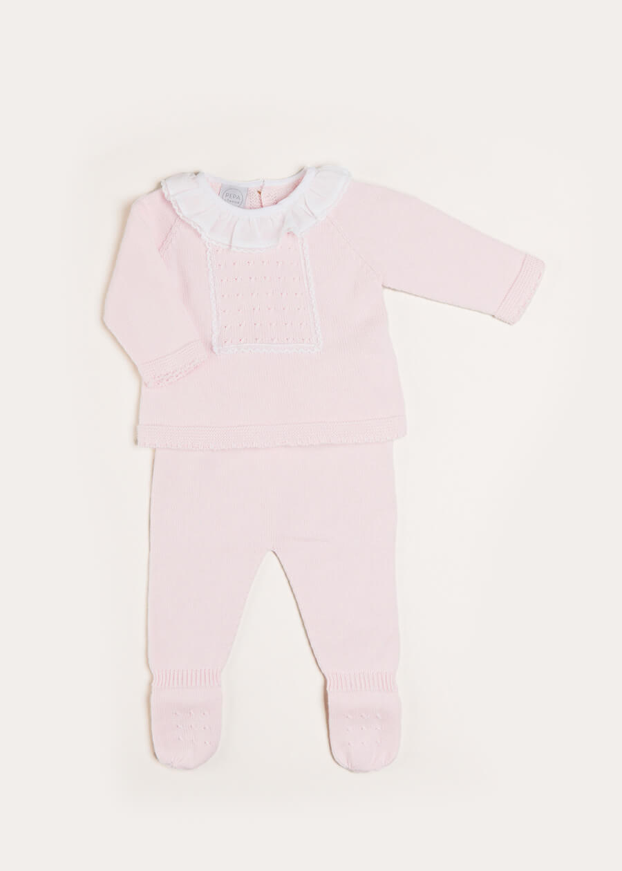 Lace Trim Ruffle Collar Knitted Set in Pink (1-12mths) Knitted Sets from Pepa London