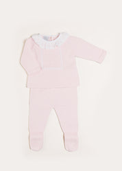 Lace Trim Ruffle Collar Knitted Set in Pink (1-12mths) Knitted Sets from Pepa London