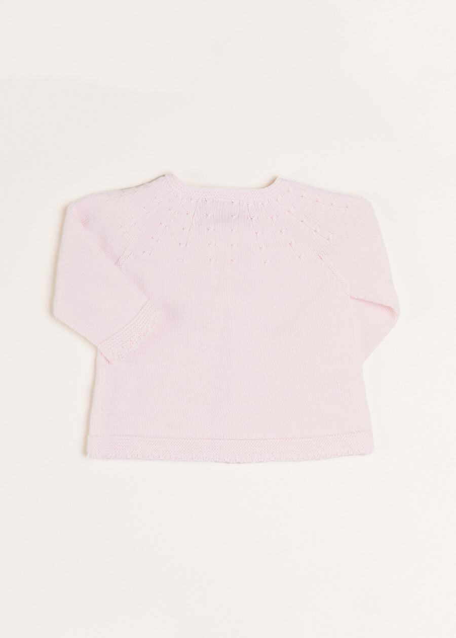 Openwork Detail Baby Cardigan in Pink (1-12mths) Knitwear from Pepa London