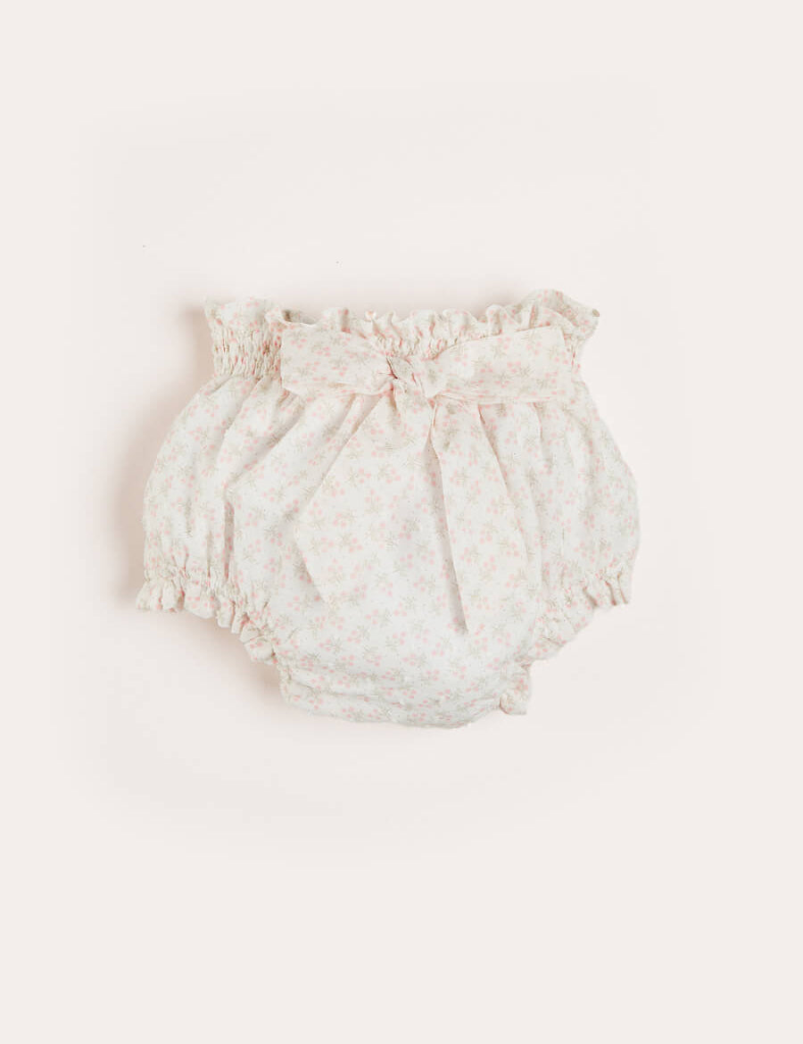 Tilly Floral Print Bloomers With Bow Detail in Pink (1-6mths) Bloomers  from Pepa London