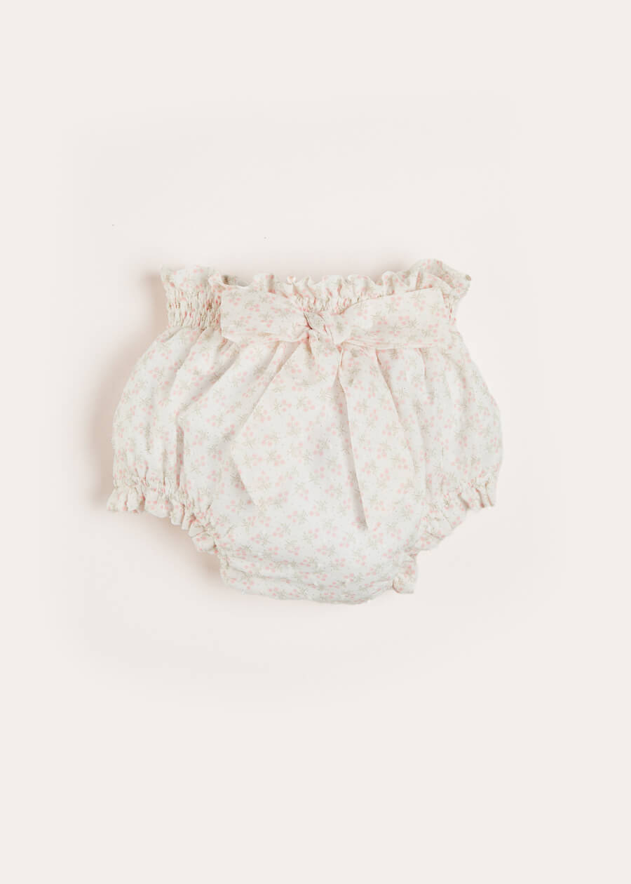 Tilly Floral Print Bloomers With Bow Detail in Pink (1-6mths) Bloomers  from Pepa London