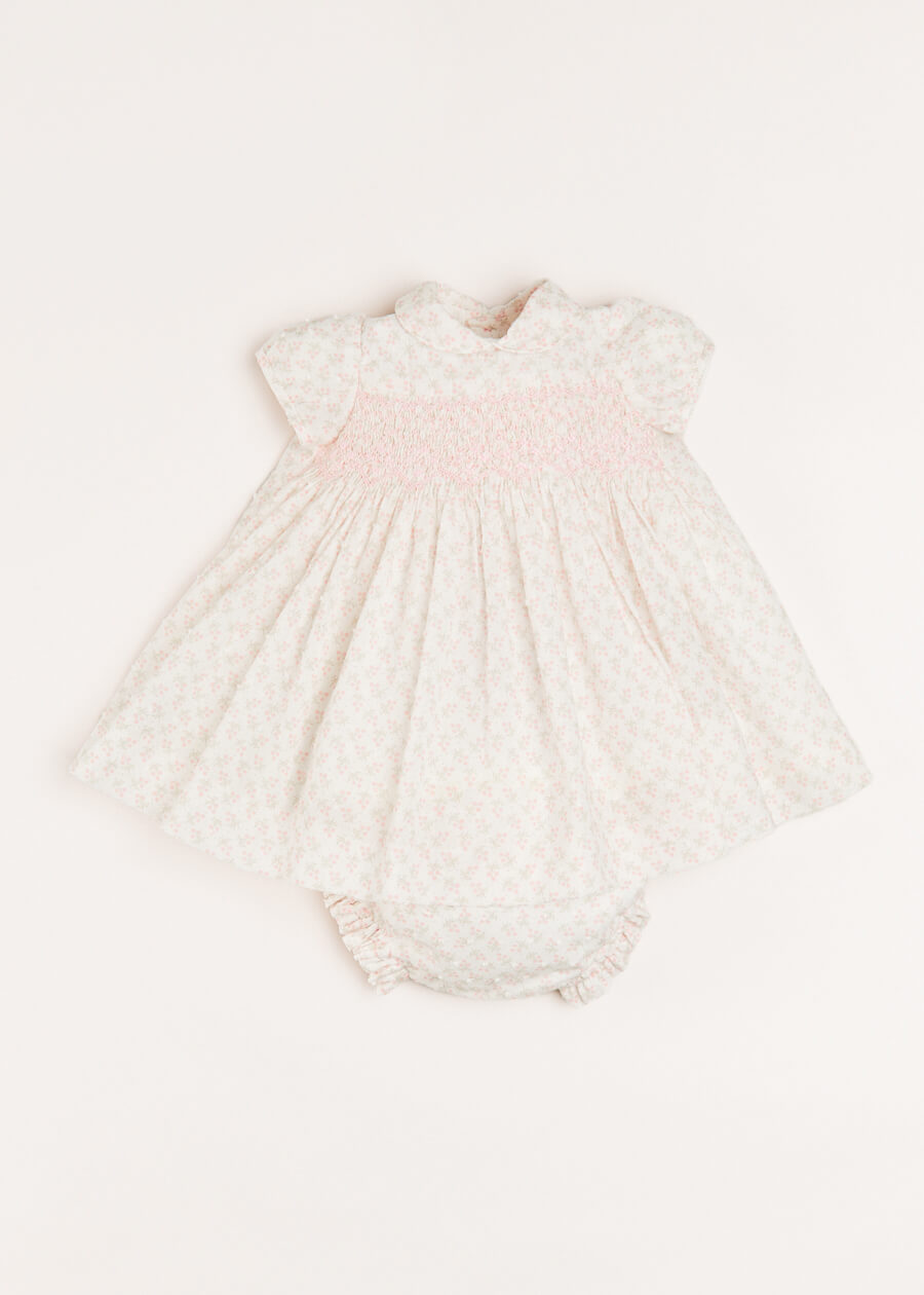 Tilly Floral Print Peter Pan Collar Short Sleeve Dress in Pink (1-6mths) Dresses  from Pepa London