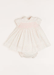 Tilly Floral Print Peter Pan Collar Short Sleeve Dress in Pink (1-6mths) Dresses  from Pepa London