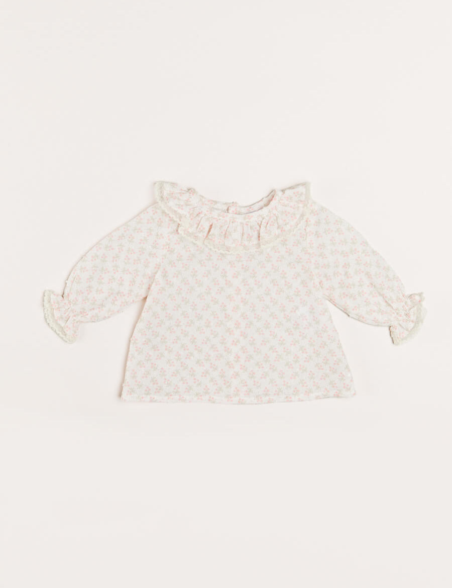 Tilly Floral Print Ruffle Collar Long Sleeve Blouse in Pink (1-6mths) Blouses  from Pepa London
