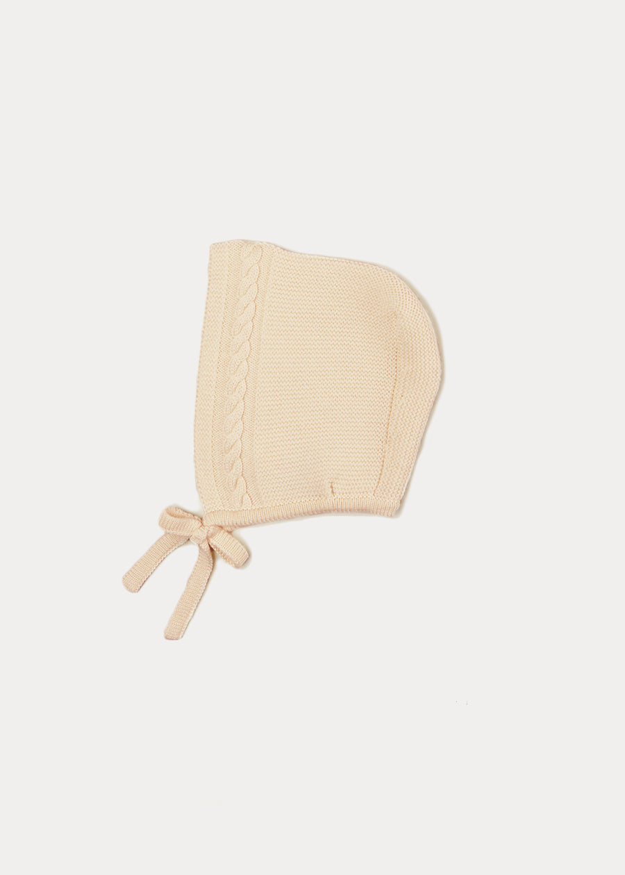 Cable Detail Knitted Bonnet In Cream (S-L) KNITTED ACCESSORIES  from Pepa London