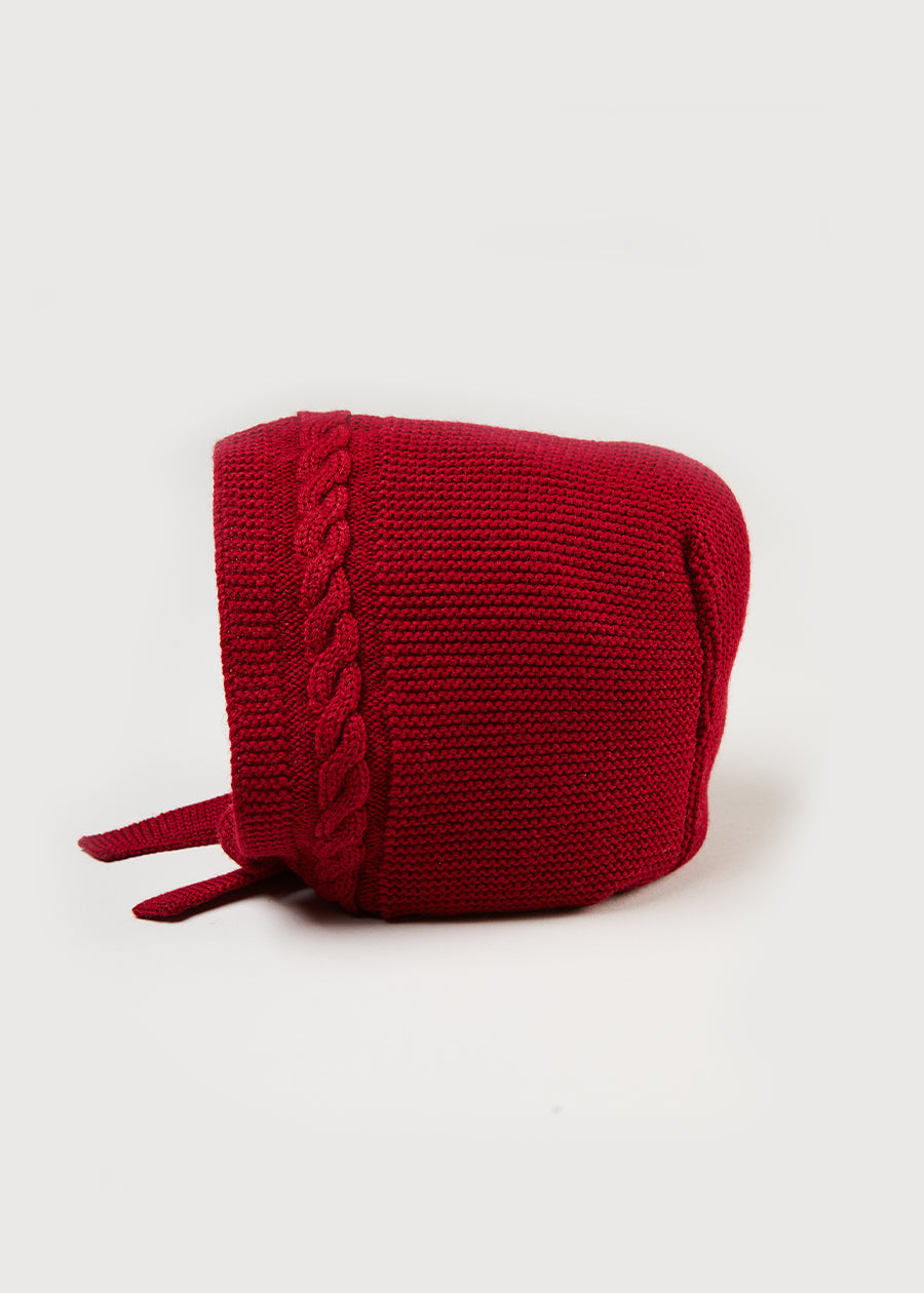 Cable Detail Knitted Bonnet In Red (S-L) KNITTED ACCESSORIES  from Pepa London