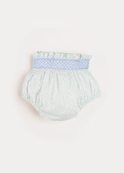 Elsie Floral Print Bloomers With Smocked Waistband in Blue (1-6mths) Bloomers  from Pepa London