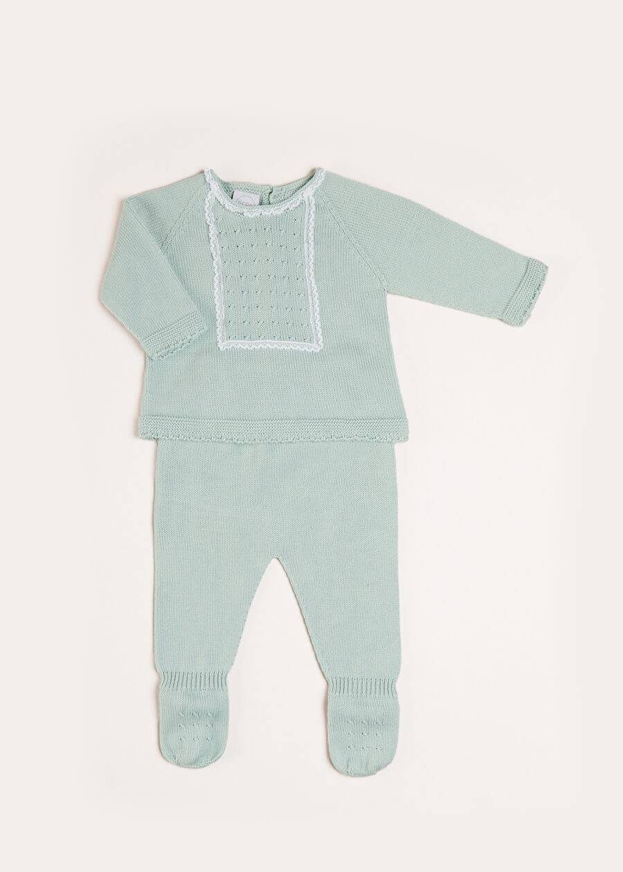 Lace Trim Knitted Set in Green (1-12mths) Knitted Sets from Pepa London