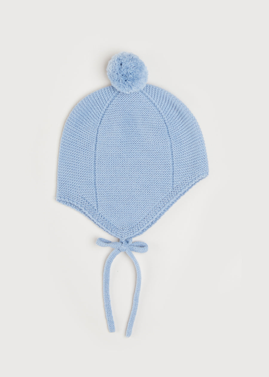 Merino Wool Pom Pom Hat In Blue (S-L) KNITWWEAR from Pepa London