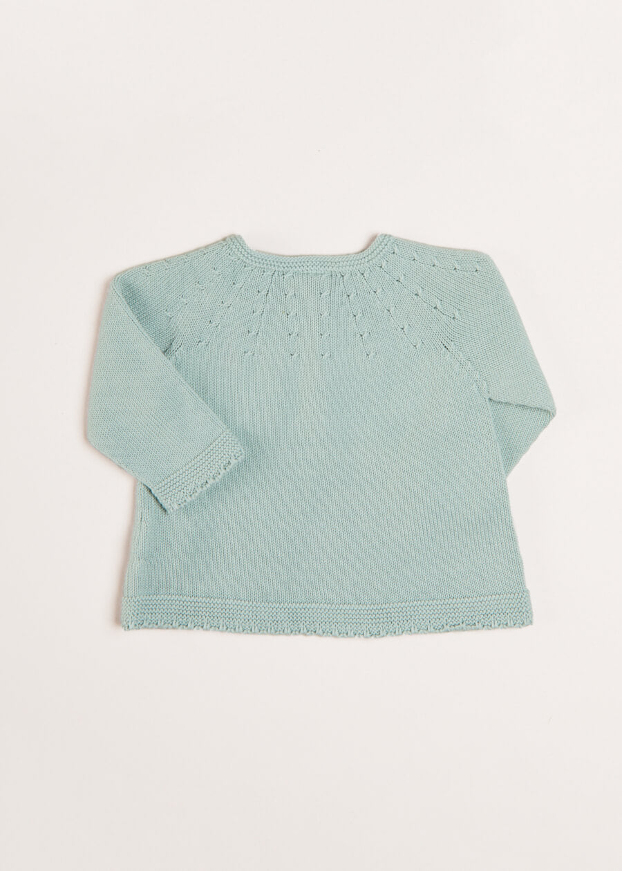 Openwork Detail Baby Cardigan in Green (1-12mths) Knitwear from Pepa London