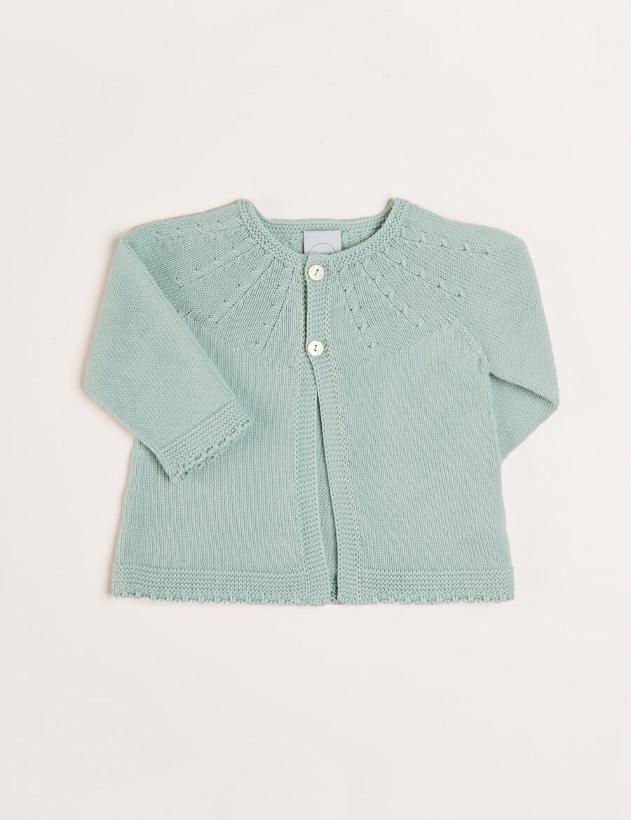 Openwork Detail Baby Cardigan in Green (1-12mths) Knitwear from Pepa London
