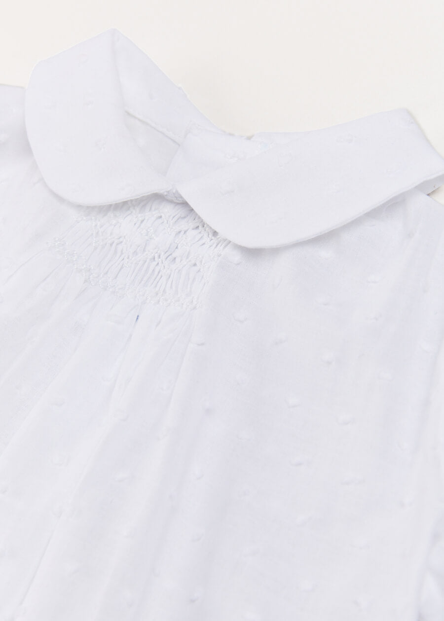 Plumetti Hand Smocked Short Sleeve Blouse in White (1-6mths) Blouses  from Pepa London