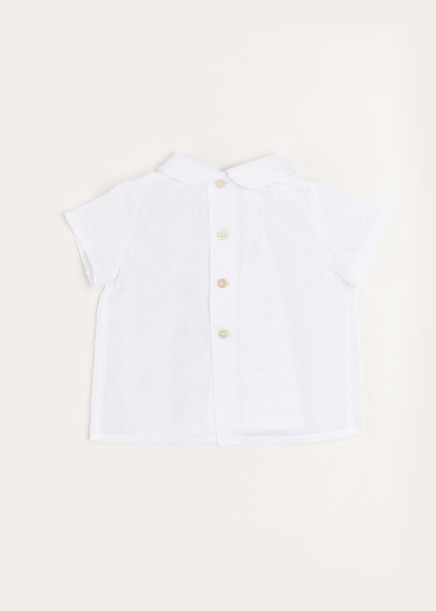Plumetti Hand Smocked Short Sleeve Blouse in White (1-6mths) Blouses  from Pepa London