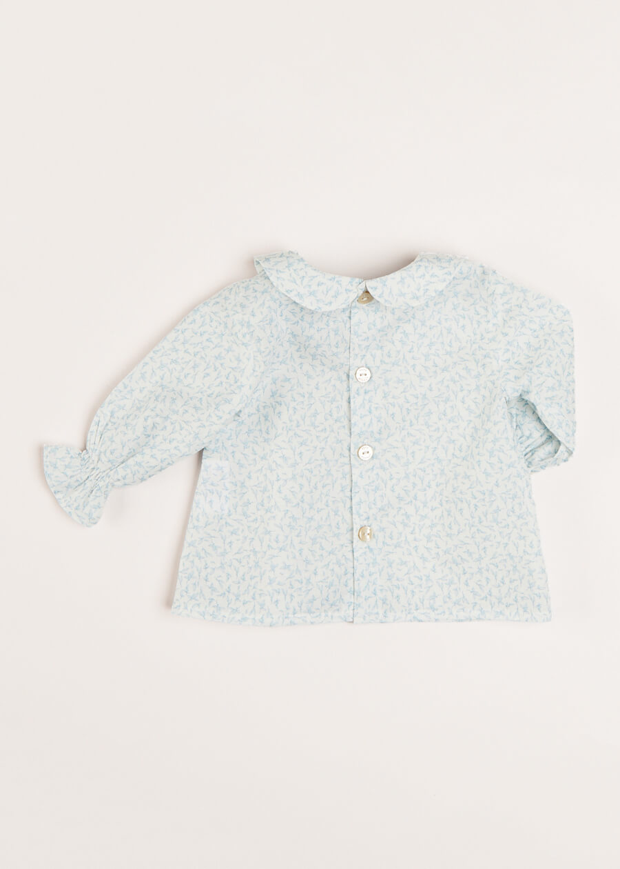 Elsie Floral Print Peter Pan Collar Long Sleeve Blouse in Blue (1-6mths) BLOUSES from Pepa London