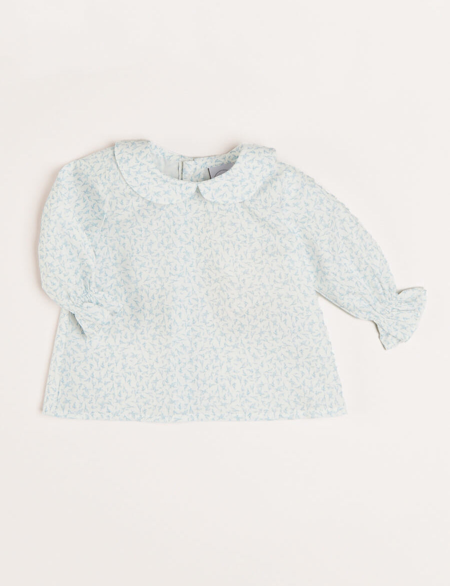 Elsie Floral Print Peter Pan Collar Long Sleeve Blouse in Blue (1-6mths) BLOUSES from Pepa London