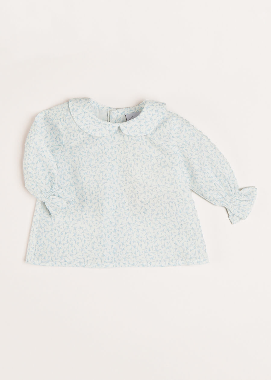 Elsie Floral Print Peter Pan Collar Long Sleeve Blouse in Blue (1-6mths) BLOUSES from Pepa London