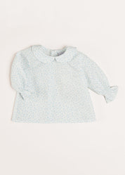 Elsie Floral Print Peter Pan Collar Long Sleeve Blouse in Blue (1-6mths) BLOUSES from Pepa London