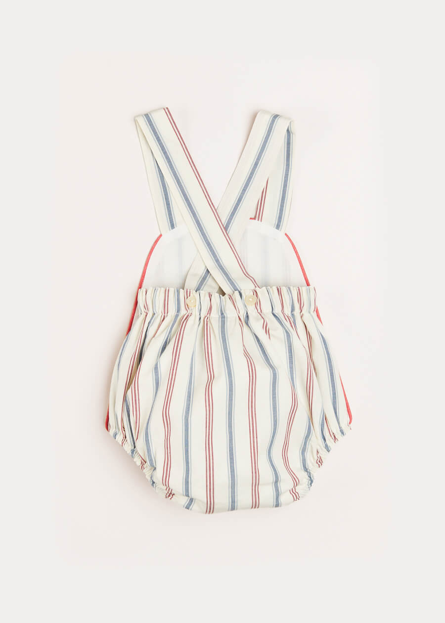 Striped Pocket Front Dungaree Romper in Red (3-18mths) Rompers  from Pepa London
