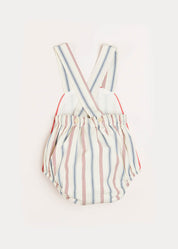 Striped Pocket Front Dungaree Romper in Red (3-18mths) Rompers  from Pepa London