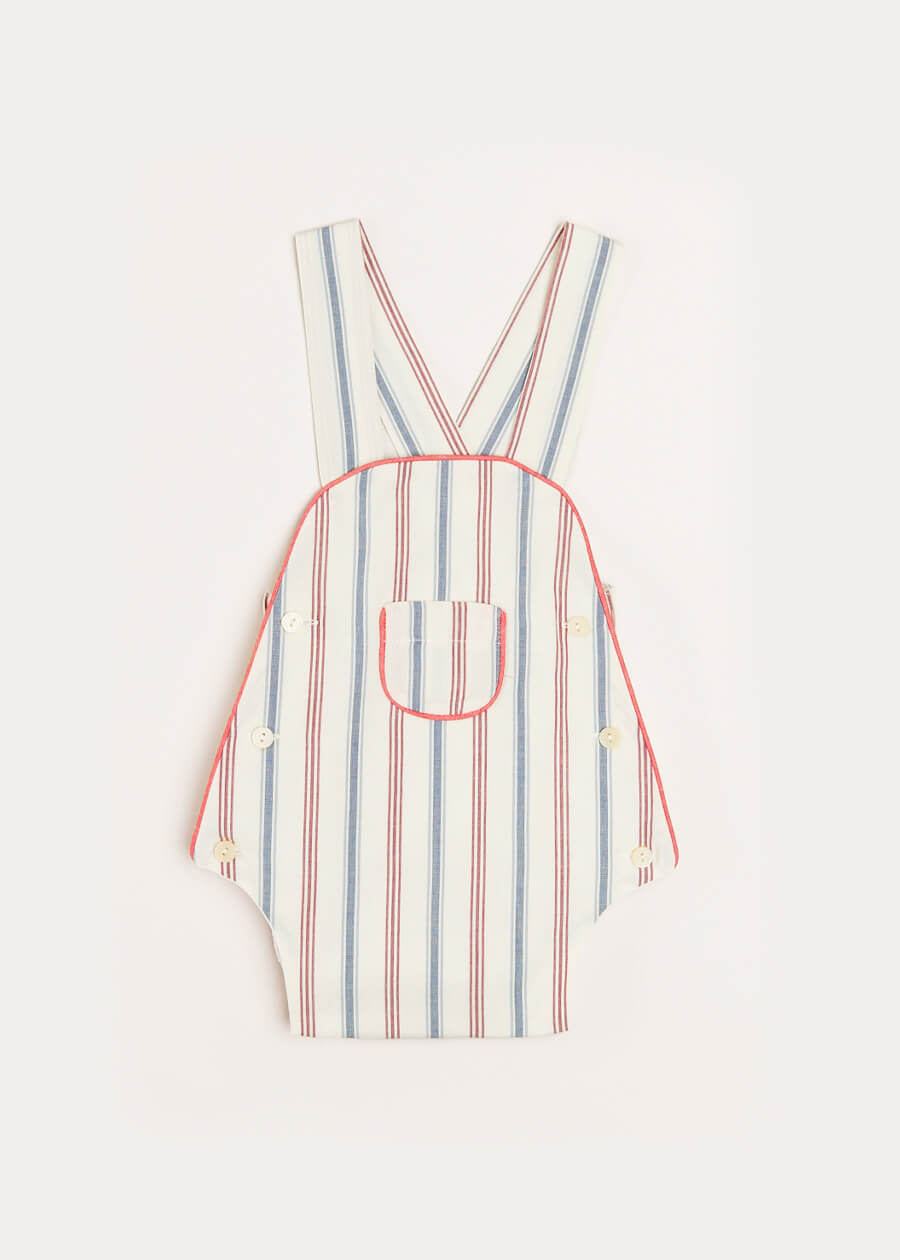 Striped Pocket Front Dungaree Romper in Red (3-18mths) Rompers  from Pepa London