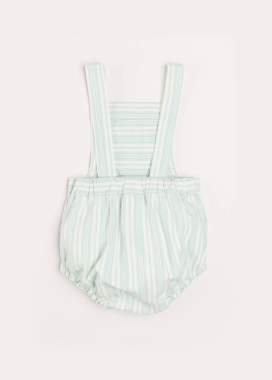 Striped Smocked Detail Dungaree Romper in Green (3-18mths) Rompers  from Pepa London