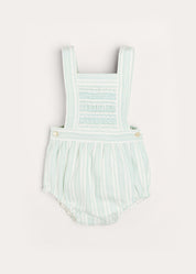 Striped Smocked Detail Dungaree Romper in Green (3-18mths) Rompers  from Pepa London