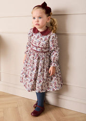 Louisa Floral Velvet Collar Long Sleeve Dress in Burgundy (18mths-10yrs) Dresses from Pepa London
