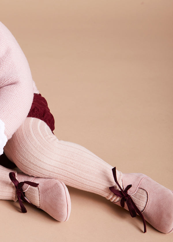 Suede Pink Baby Pram Shoes with Velvet Ribbon (17-20EU) Shoes  from Pepa London