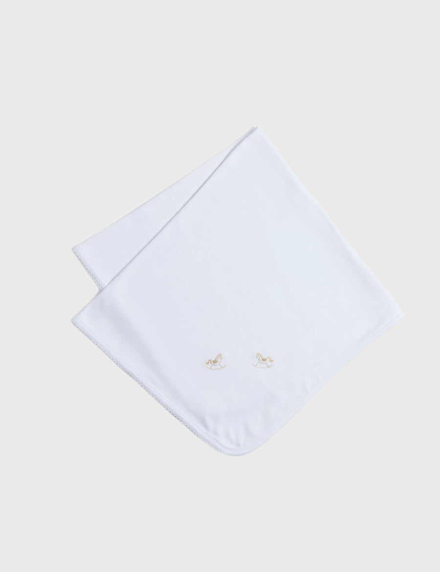 Newborn Blanket with Rocking Horse Embroidery Beige Knitted Accessories  from Pepa London