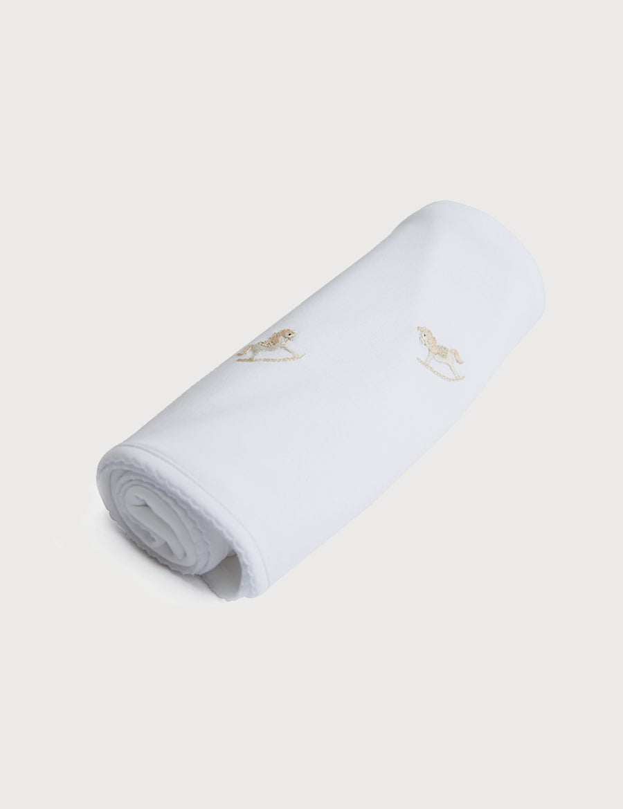Newborn Blanket with Rocking Horse Embroidery Beige Knitted Accessories  from Pepa London