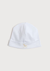 Newborn Bonnet with Rocking Horse Embroidery Beige (0-3mths) Knitted Accessories  from Pepa London