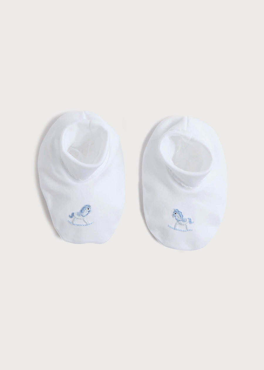 Newborn Booties With Rocking Horse Embroidery Blue (1-3mths) Knitted Accessories  from Pepa London