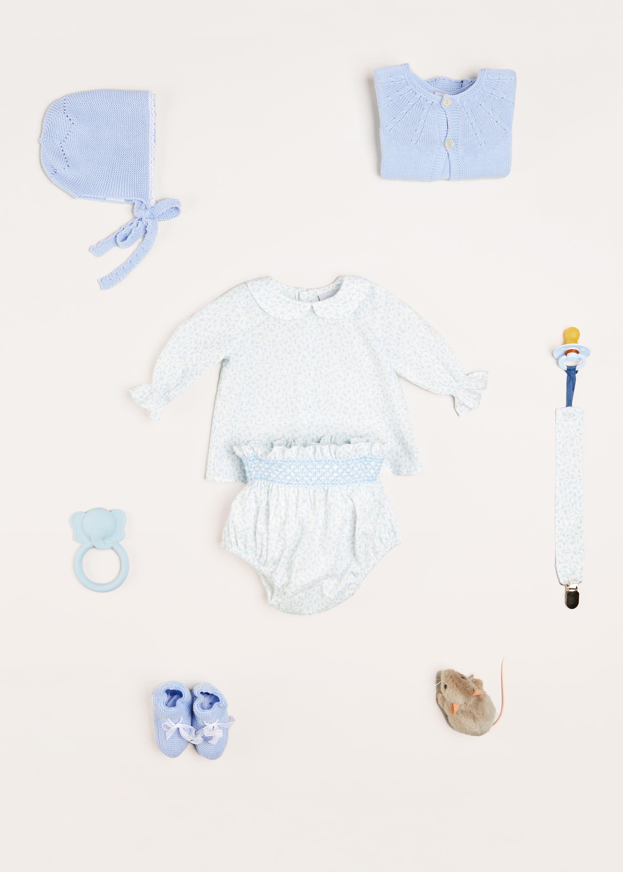 Elsie Floral Print Bloomers With Smocked Waistband in Blue (1-6mths) Bloomers  from Pepa London