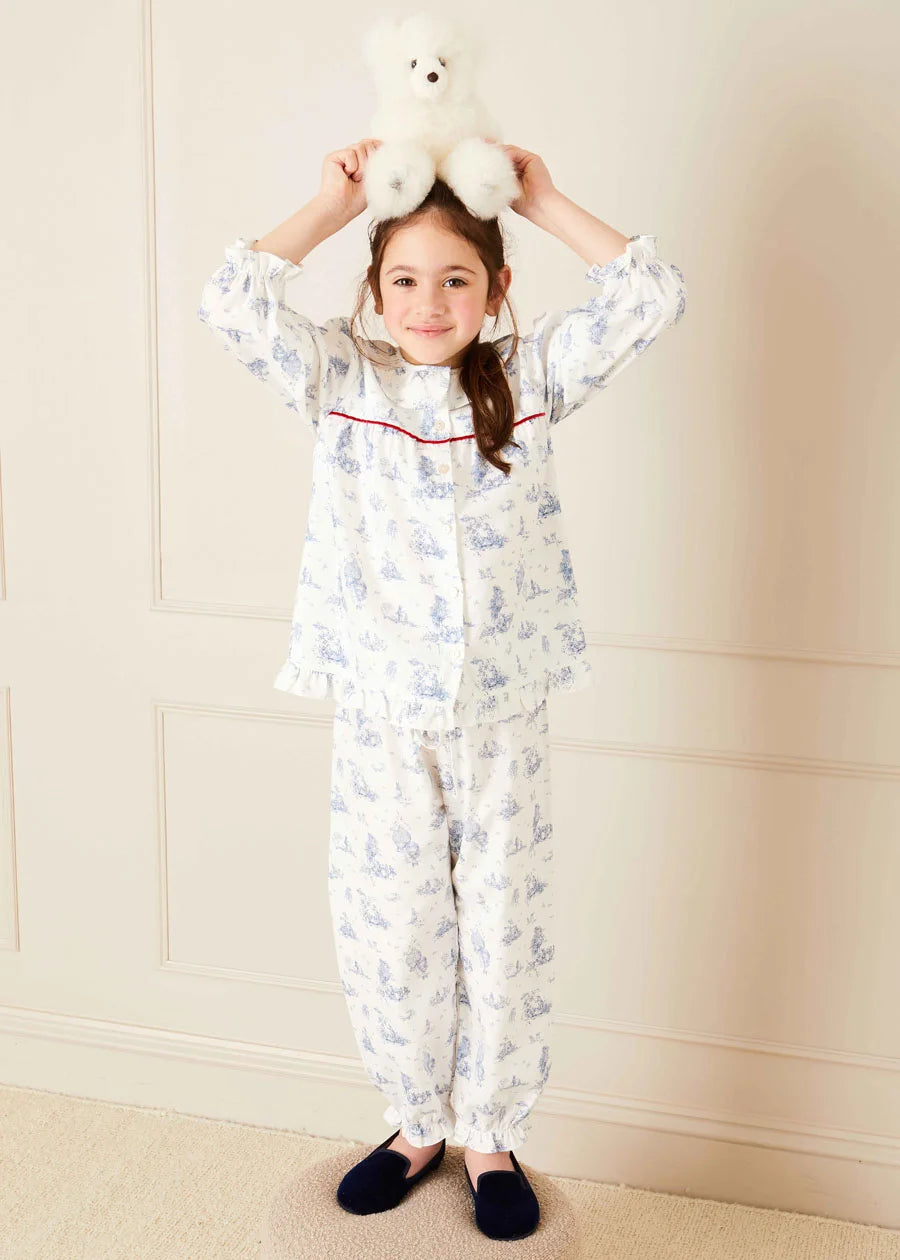 Toile Ruffle Collar Pyjamas in Blue (18mths-10yrs) Nightwear  from Pepa London
