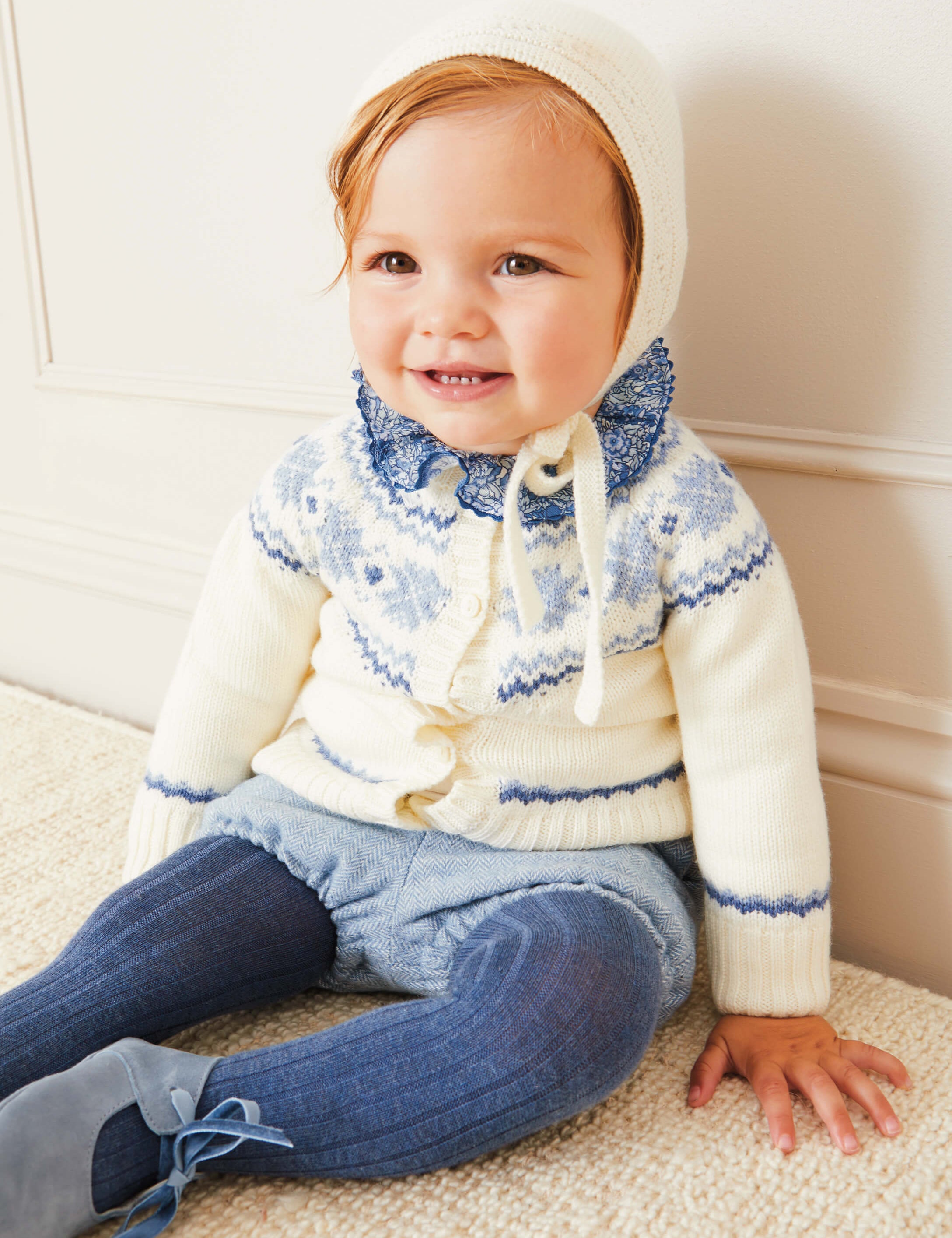 Baby Bonnet In Cream (S-L) KNITTED ACCESSORIES  from Pepa London