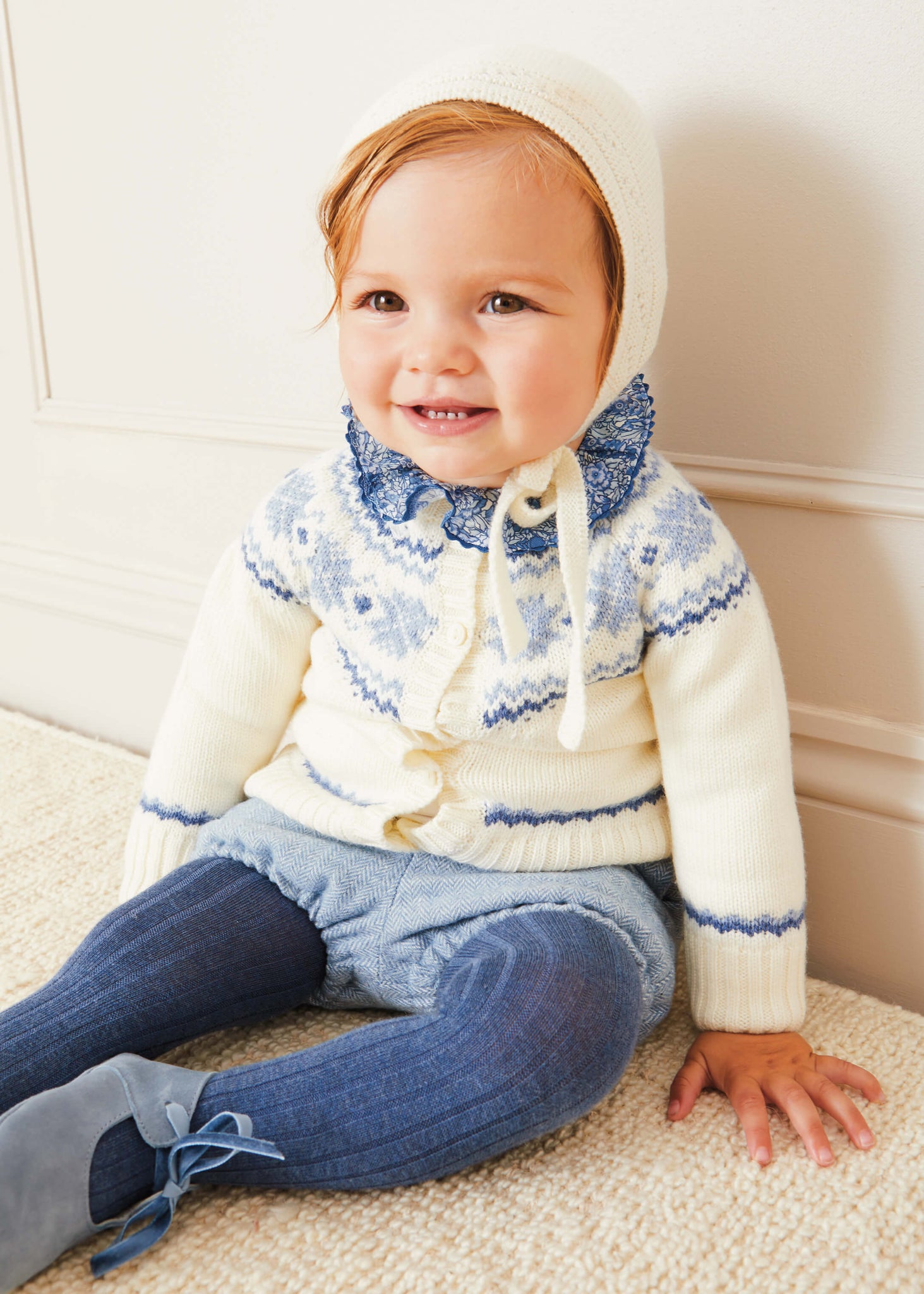Baby Bonnet In Cream (S-L) KNITTED ACCESSORIES  from Pepa London