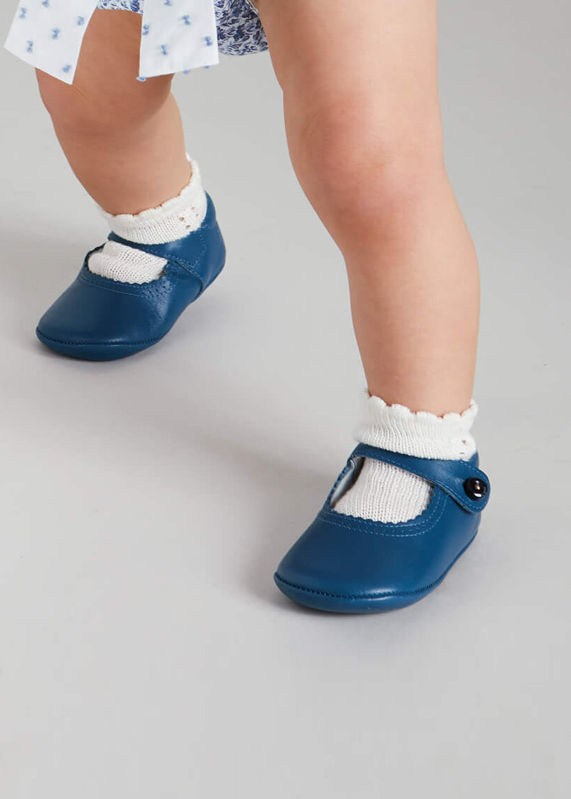 Leather Mary Jane Pram Shoes in Classic Blue (17-20EU) Shoes  from Pepa London