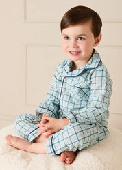Wentworth Check Long Sleeve Pyjamas in Blue (2-10yrs) Nightwear from Pepa London