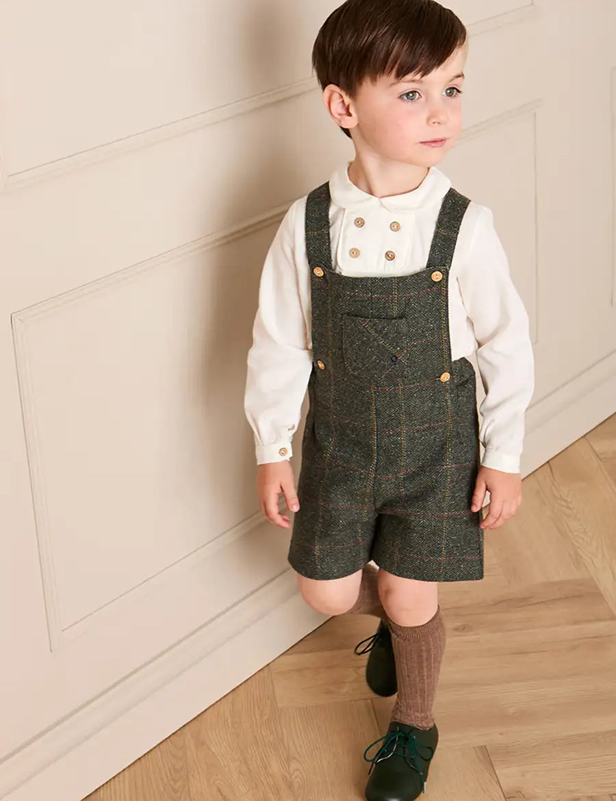 Harrington Tweed Pocket Detail Dungarees in Green (18mths-4yrs) DUNGAREES from Pepa London
