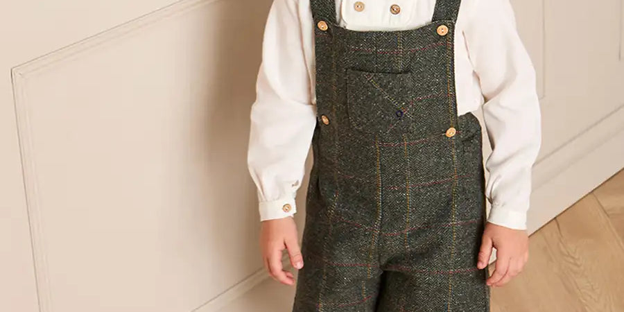 Harrington Tweed Pocket Detail Dungarees in Green (18mths-4yrs) DUNGAREES from Pepa London