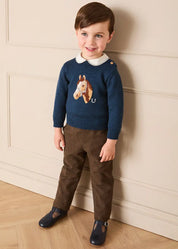 Horse Motif Jacquard Knitted Jumper in Navy (2-10yrs) Knitwear from Pepa London