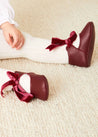 Leather Velvet Ribbon Pram Shoes in Burgundy (17-20EU) Shoes  from Pepa London