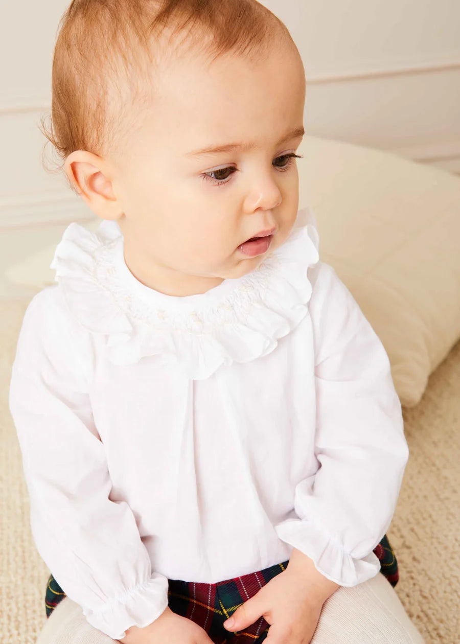 Traditional Hand Smocked Blouse in Off White (0-12mths) Blouses from Pepa London